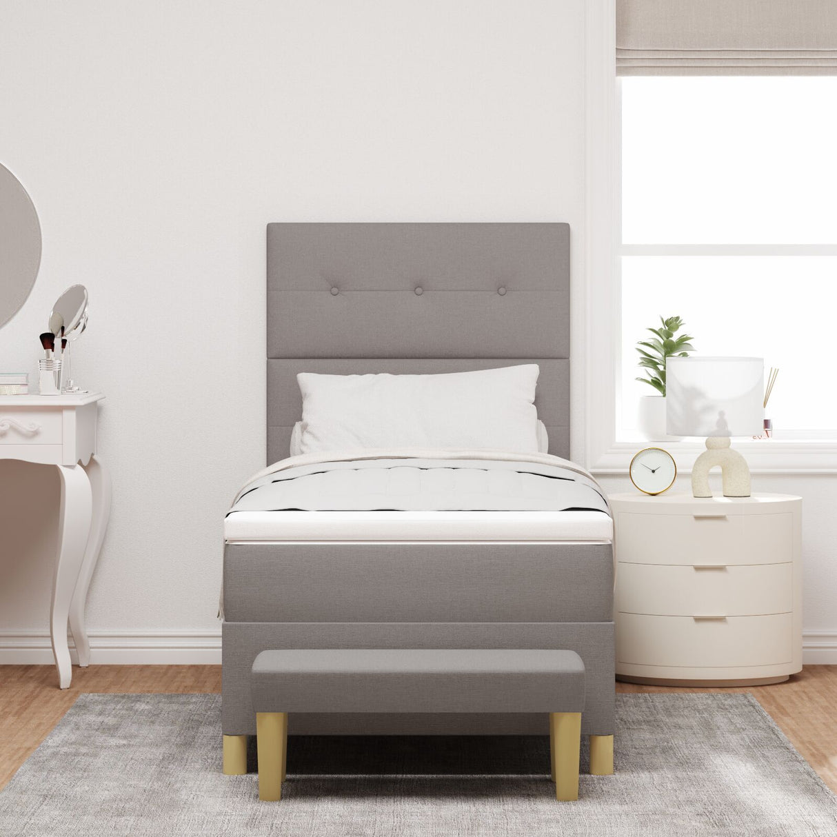 Box Spring Bed With Mattress & Bench Taupe 80X200 Cm Fabric