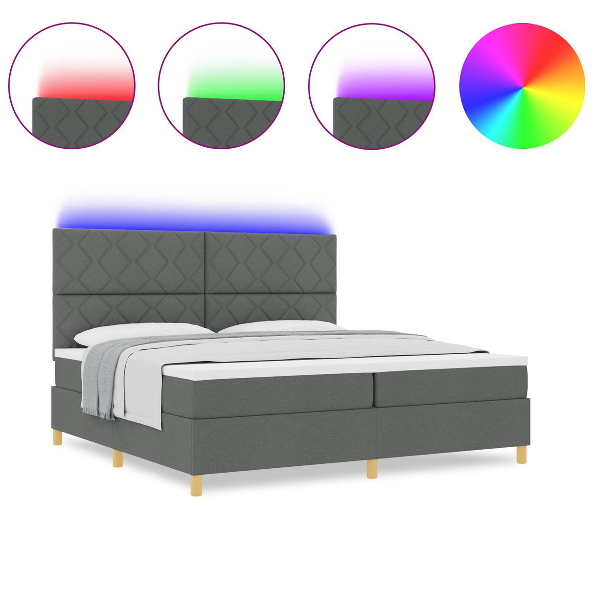 Box Spring Bed With Mattress & Led Dark Grey 200X200 Cm Fabric