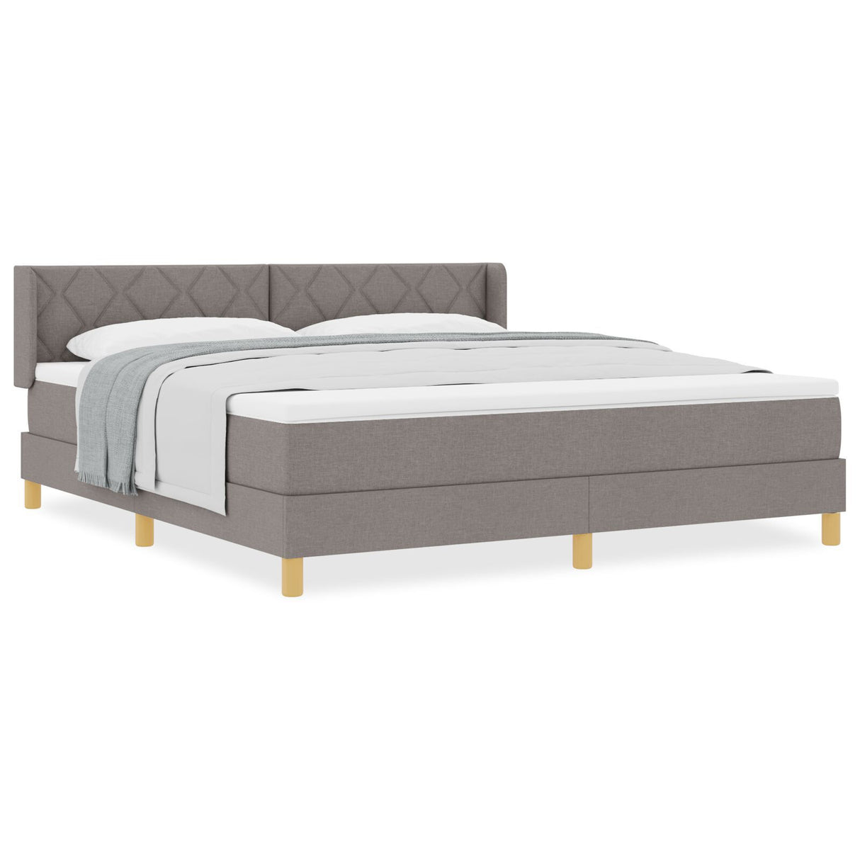 Box Spring Bed With Mattress Taupe 180X200 Cm Fabric, Headboard Diamond Blocks Design Taupe 180 Cm Fabric