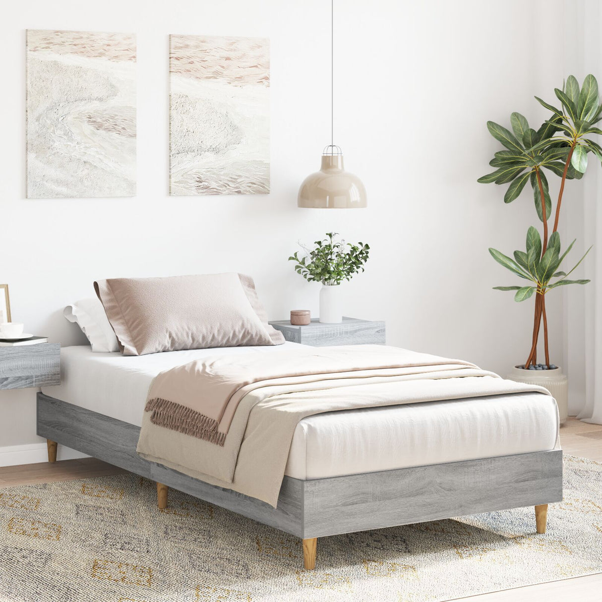 Bed Frame 90X200 Cm Grey Sonoma Engineered Wood