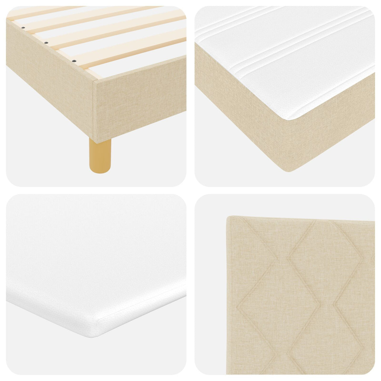 Box Spring Bed With Mattress Cream 200X200 Cm Fabric, Headboard Diamond Blocks Design Cream 200 Cm Fabric