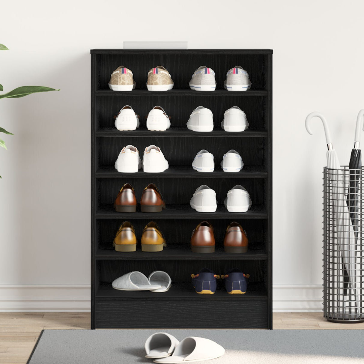 Shoe Cabinet In Black Oak, 60X35X92 Cm, Made Of Engineered Wood