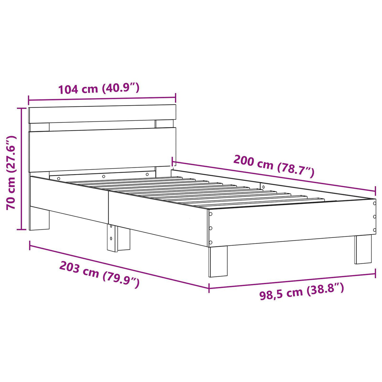 Bed Frame With Led Lights Black Oak 100X200 Cm Engineered Wood