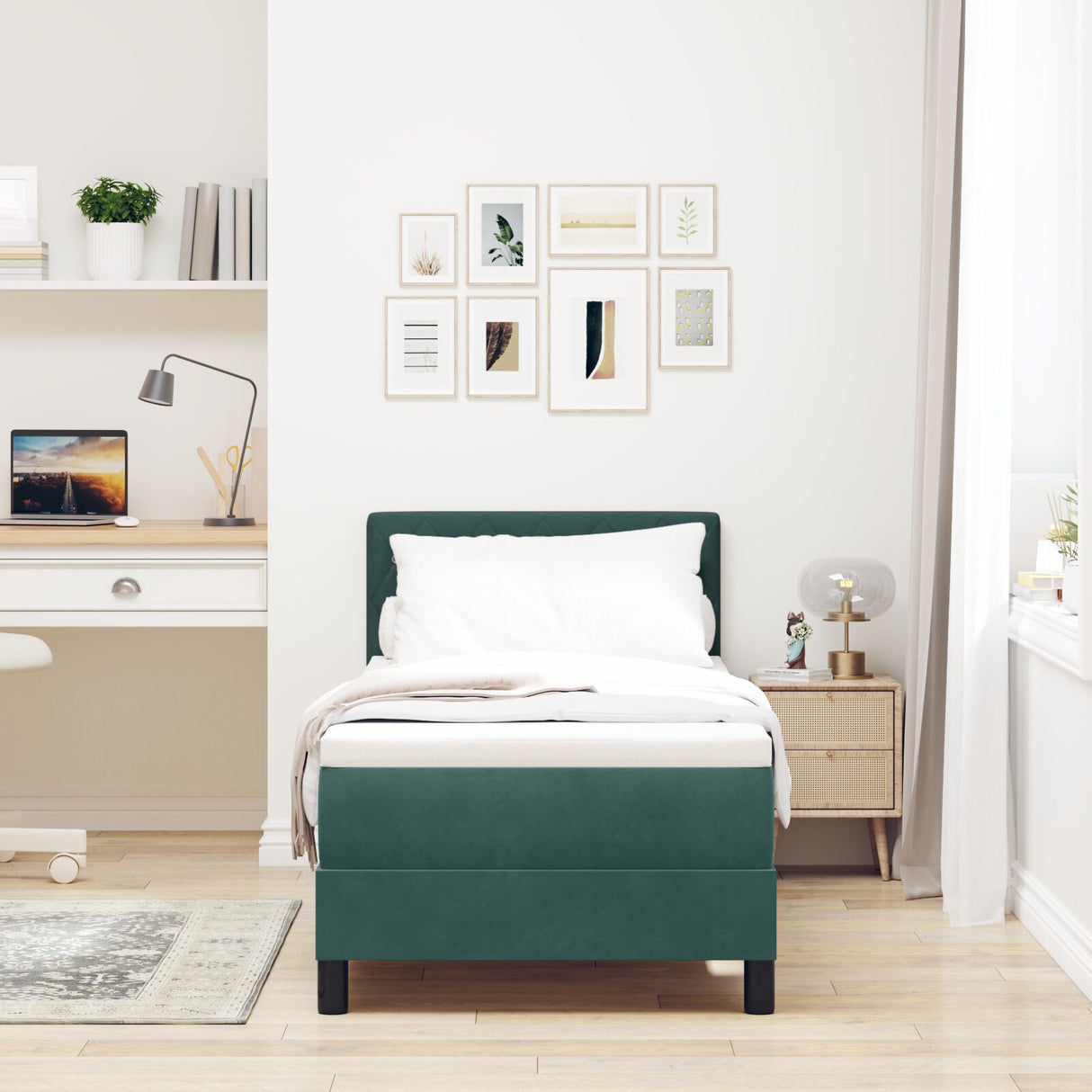 Box Spring Bed With Mattress Dark Green 80X200 Cm Velvet