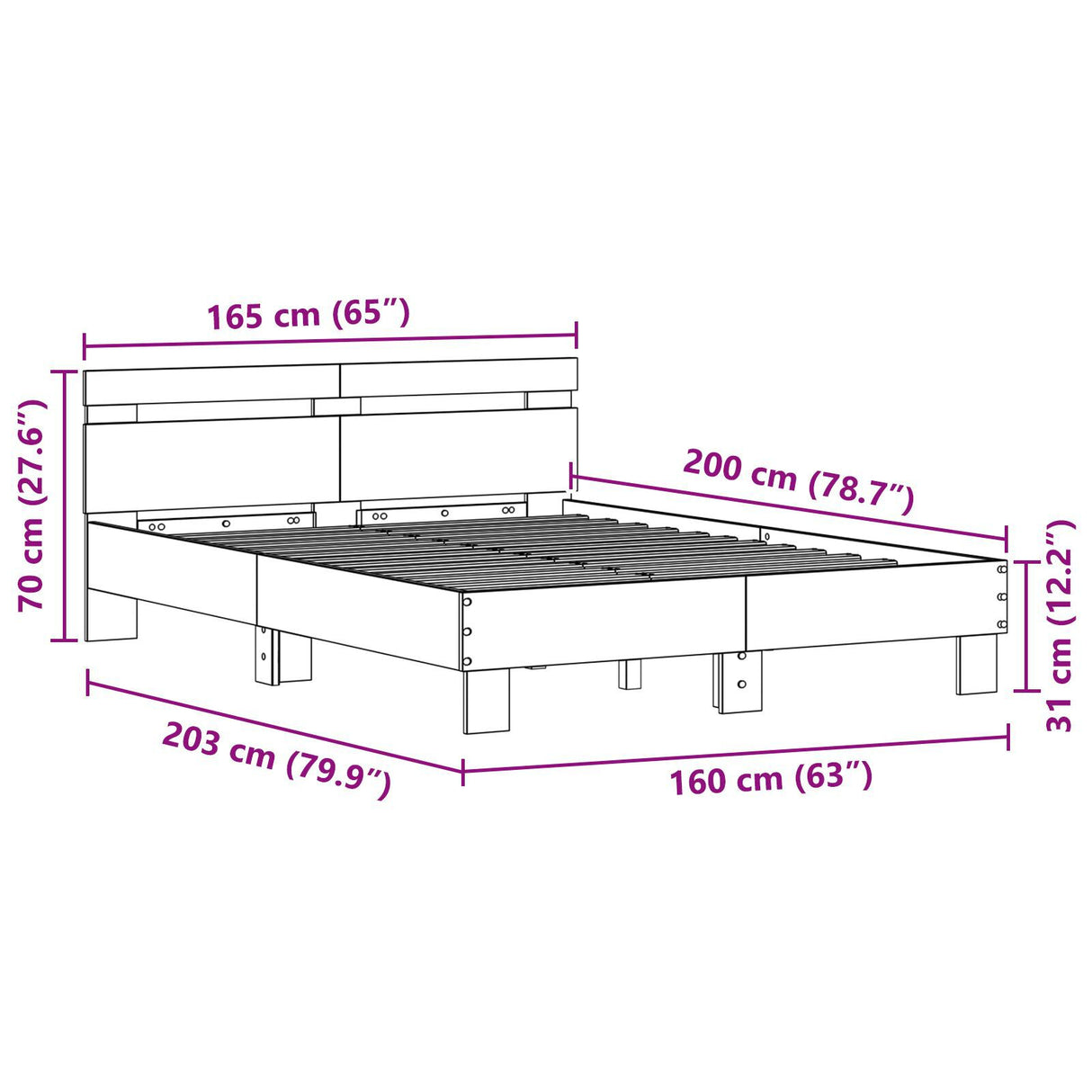 Wood Bed Frame Old Wood Solid Reclaimed Wood 160 X 200 Cm Durable