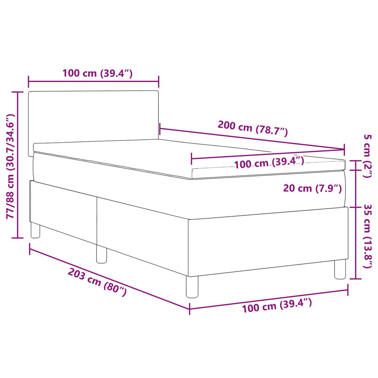 Box Spring Bed With Mattress & Led Corduroy Fabric