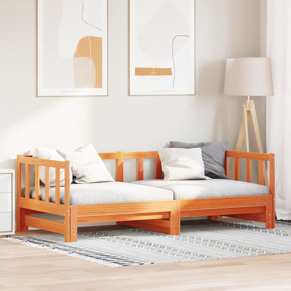 Day Bed With Trundle Wax Brown 180X200 Cm Solid Wood Pine