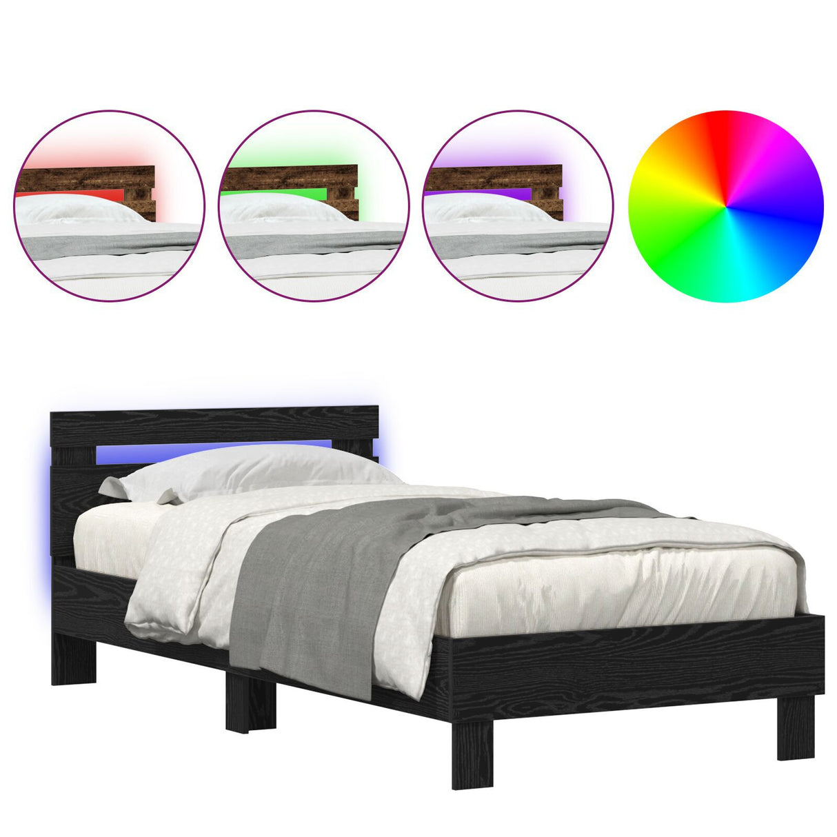 Bed Frame With Led Lights Black Oak 100X200 Cm Engineered Wood