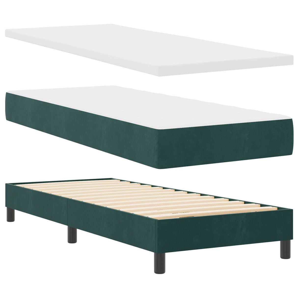 Box Spring Bed With Mattress Dark Green 80X200 Cm Velvet