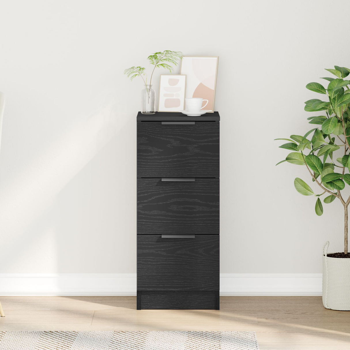 Black Oak Sideboard 30X30X70 Cm Made Of Engineered Wood