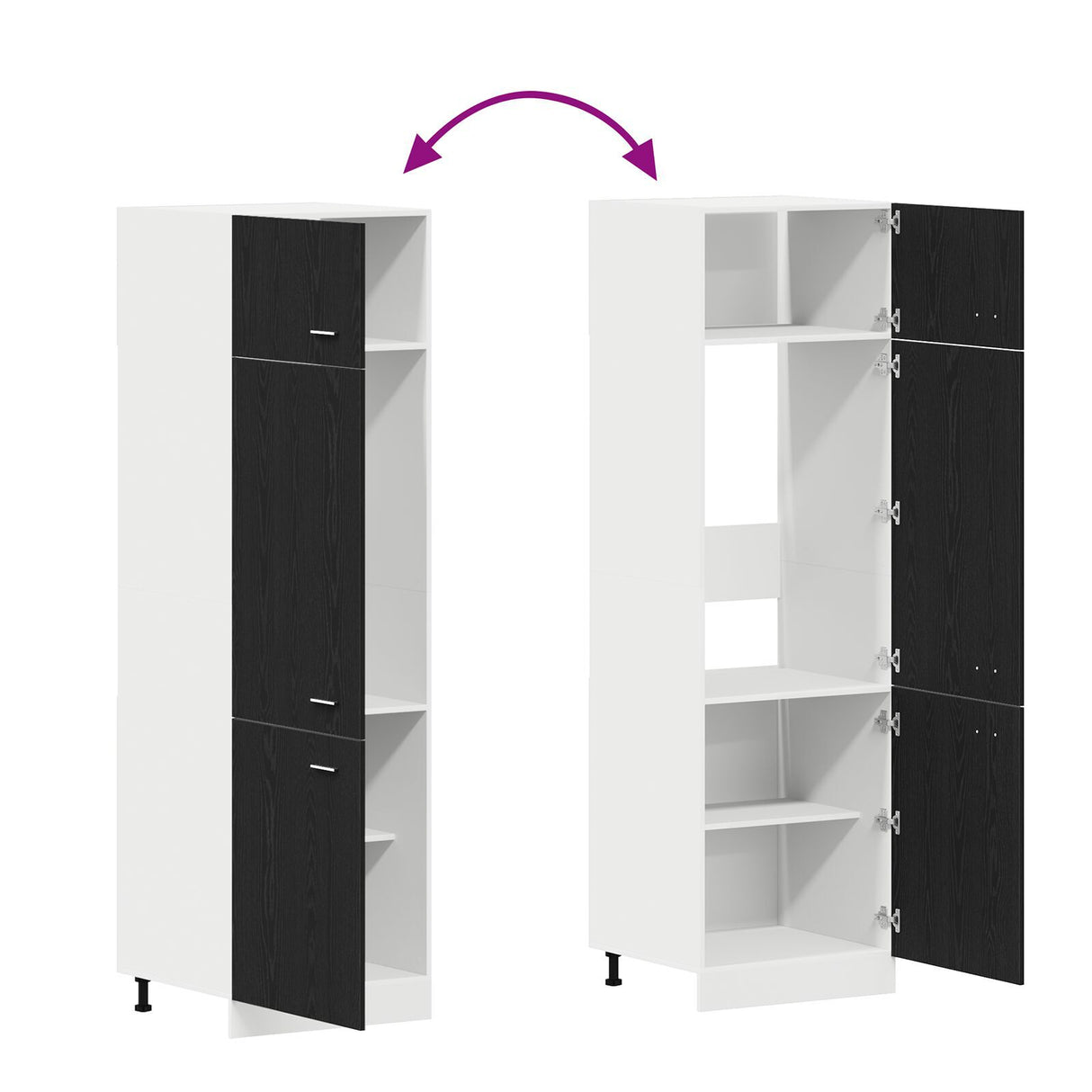 Fridge Cabinet In Black Oak - 60X57X207 Cm, Made Of Engineered Wood