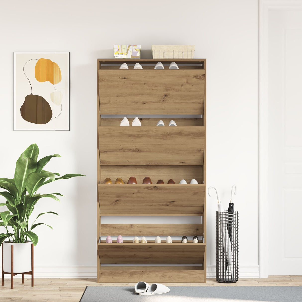 Shoe Cabinet Artisan Oak Engineered Wood 80 X 21 X 163.5 Cm