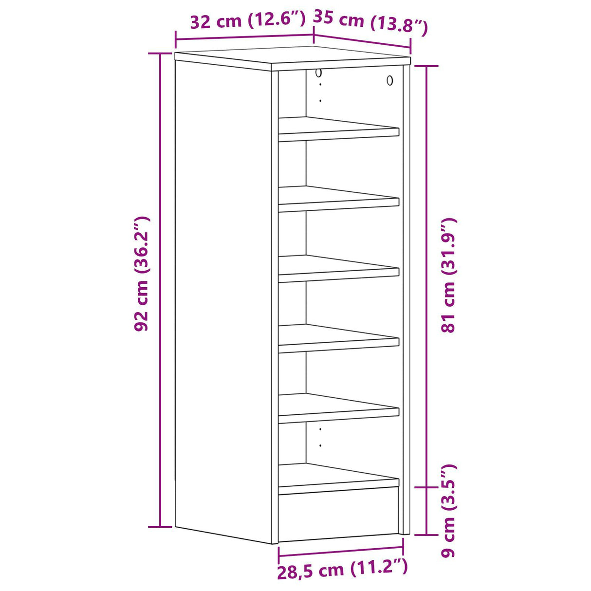 Shoe Cabinet In Black Oak - 31.5 X 35 X 90 Cm Made From Engineered Wood