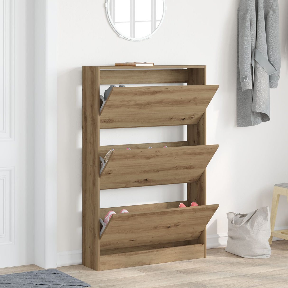Shoe Cabinet Artisan Oak 80X21X125,5 Cm Engineered Wood