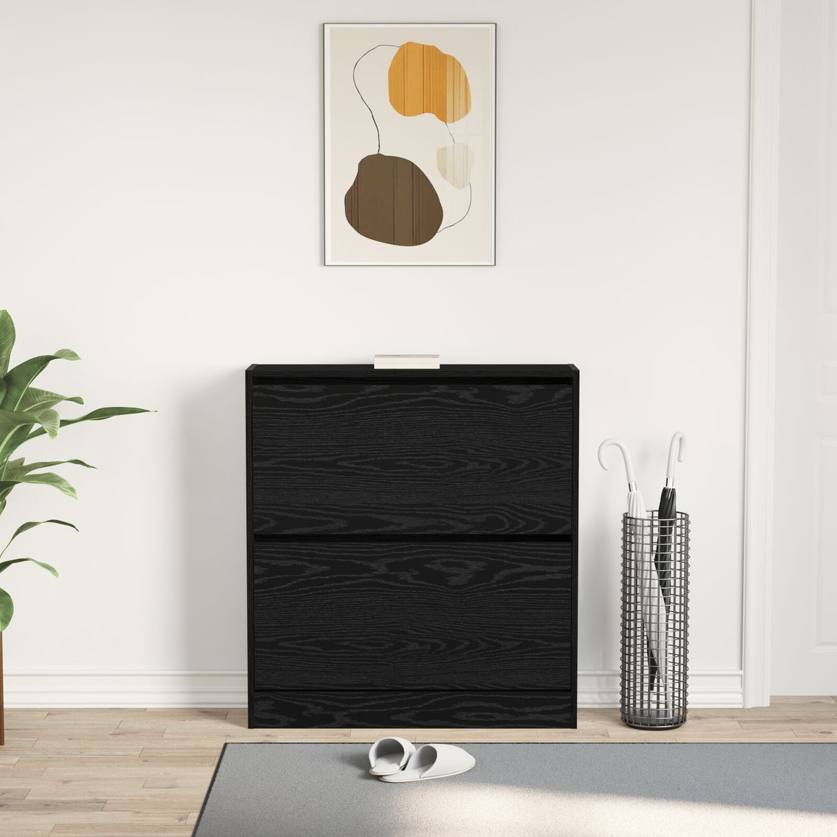 Shoe Cabinet With Flip Drawer Black Oak 80X21X87,5 Cm
