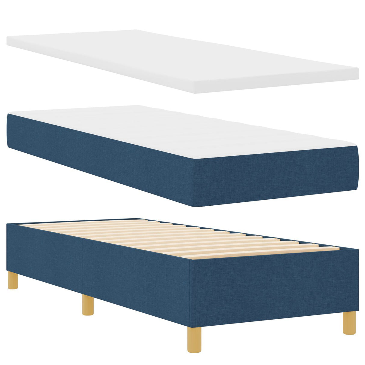 Box Spring Bed With Mattress & Led Blue 80X200 Cm Fabric