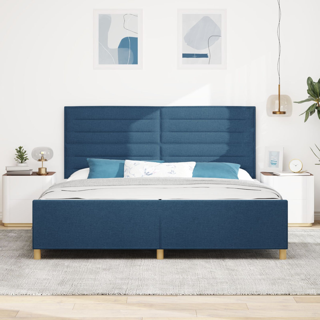 Blue Fabric Bed Frame 200X200 Cm