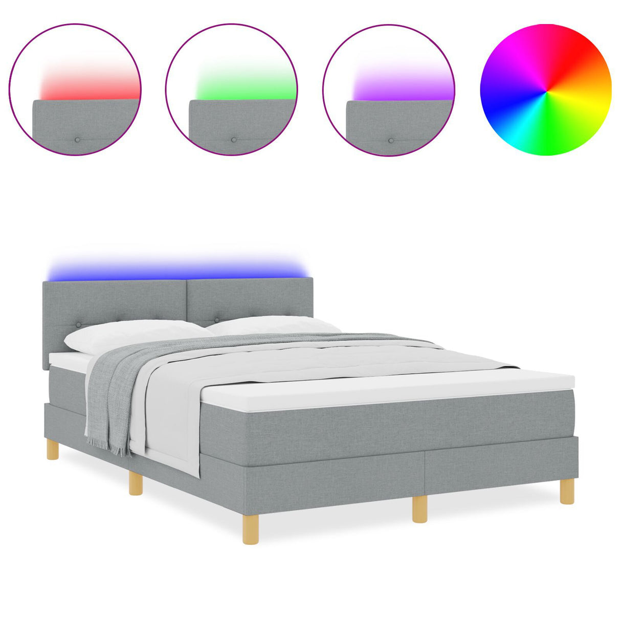 Box Spring Bed With Mattress & Led Light Grey 140X200 Cm Fabric