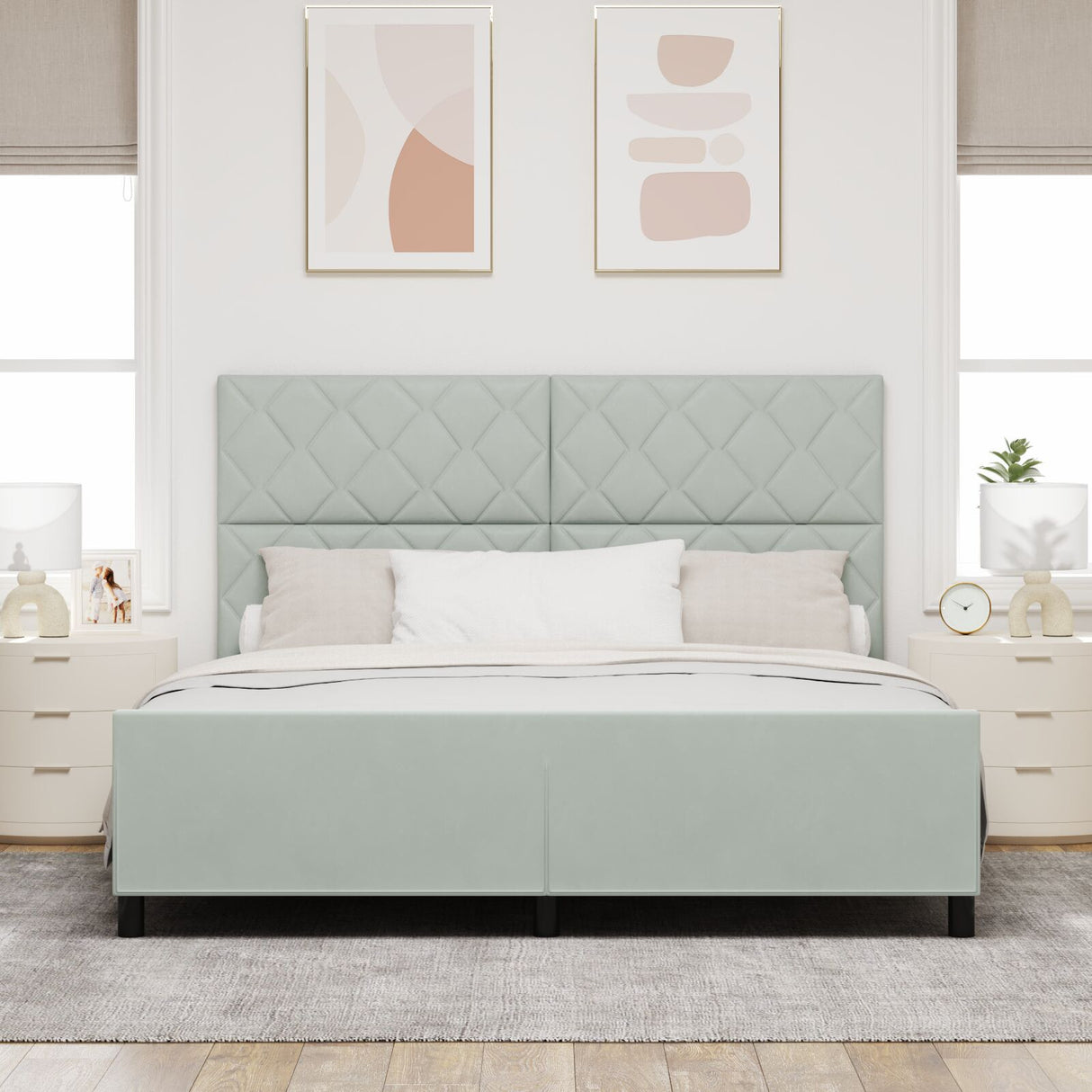 Bed Frame In Light Grey - 180X200 Cm Velvet