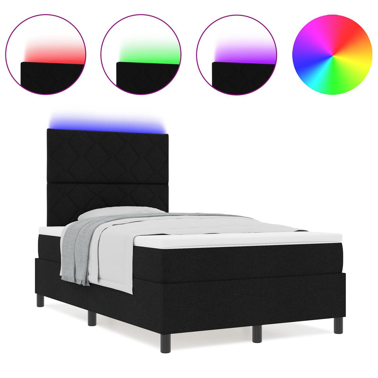 Box Spring Bed With Mattress & Led Black 120X200 Cm Fabric