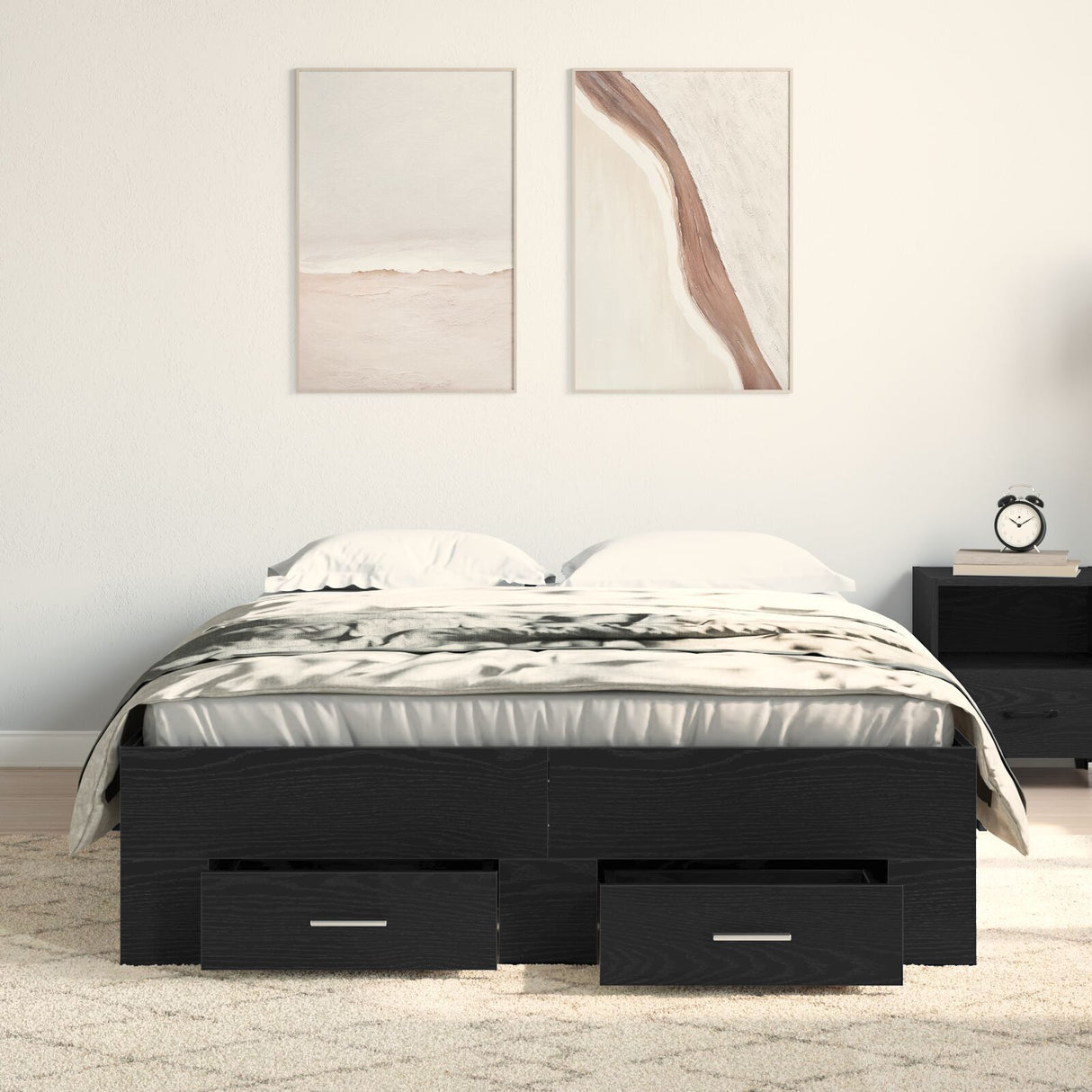 Bed Frame With Drawers Black Oak 120X190 Cm Engineered Wood