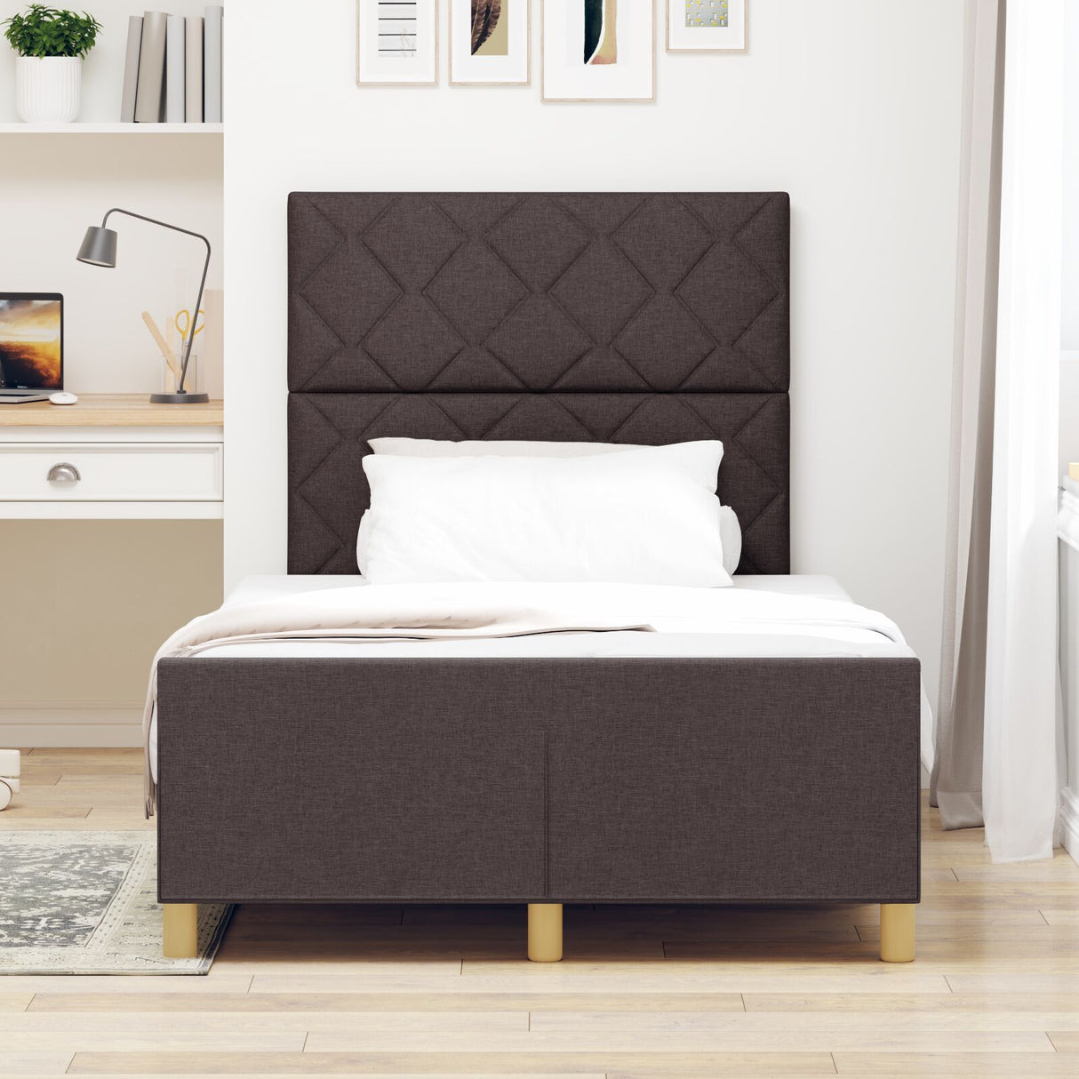 Bed Frame In Dark Brown, 120X200 Cm, Fabric