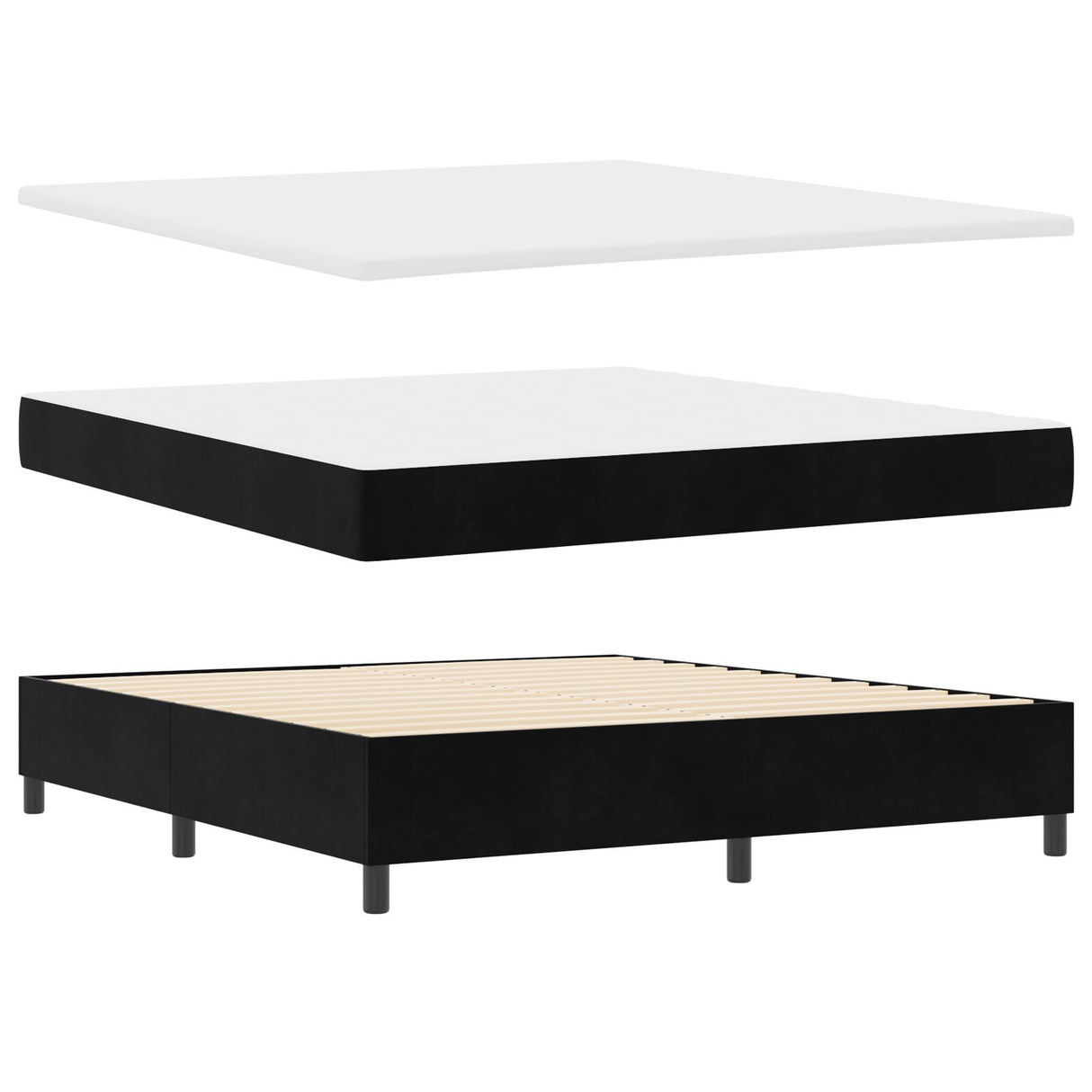 Box Spring Bed With Mattress & Led Black 180X200 Cm Velvet