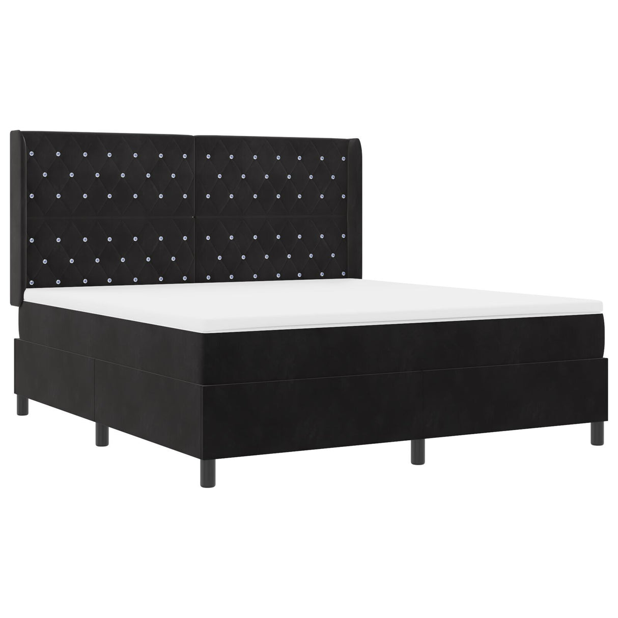Box Spring Bed With Mattress & Led Black 180X200 Cm Velvet