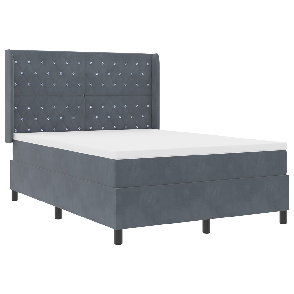 Box Spring Bed With Mattress & Led Dark Grey 140X190 Cm Velvet