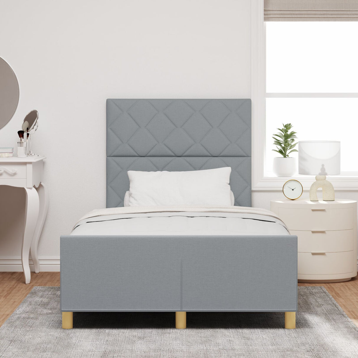 Light Grey Fabric Bed Frame 120X200 Cm