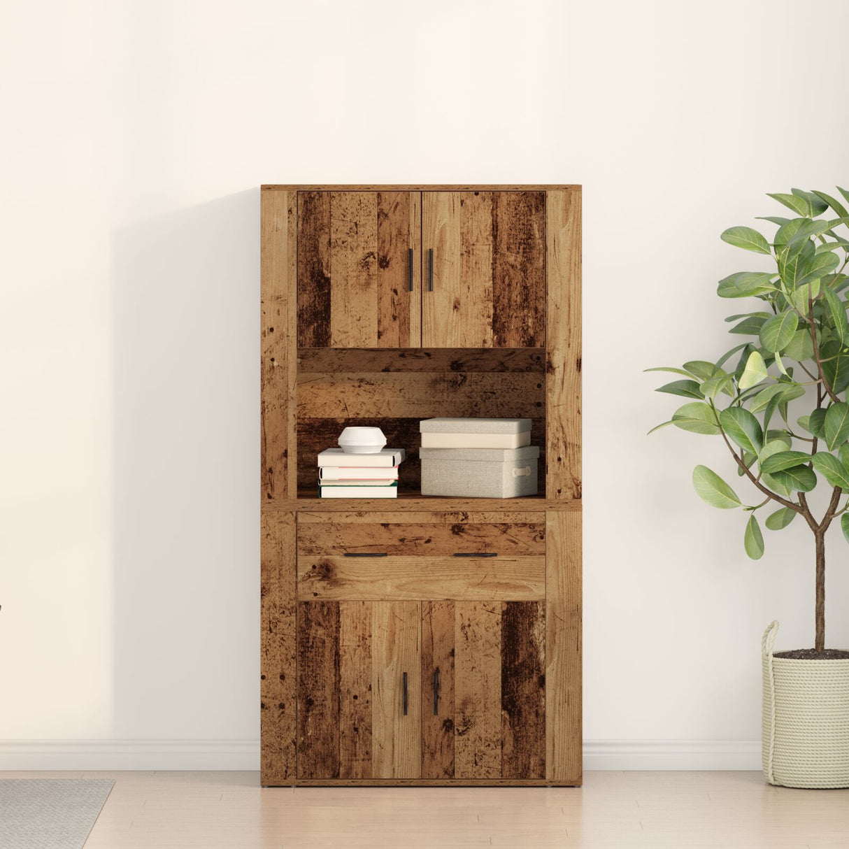 Highboard Old Wood 80X33X150 Cm Engineered Wood