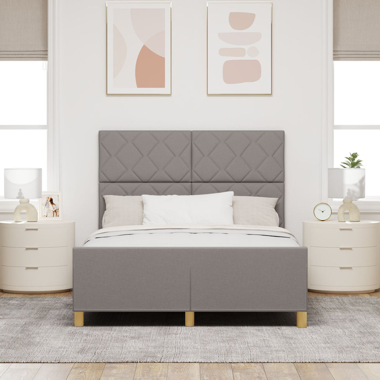 Taupe Fabric Bed Frame 140X200 Cm