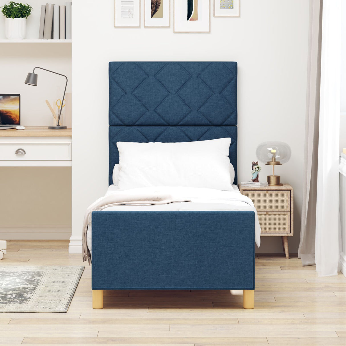 Blue Bed Frame 80X200 Cm Fabric