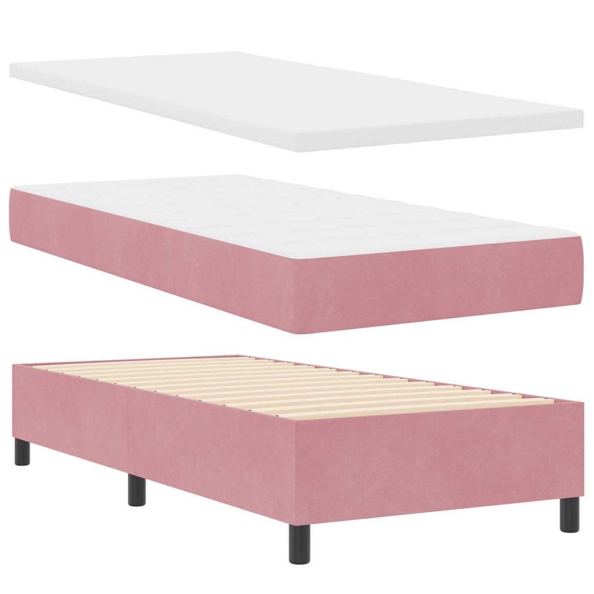 Box Spring Bed With Mattress & Led Pink 90X190 Cm Velvet