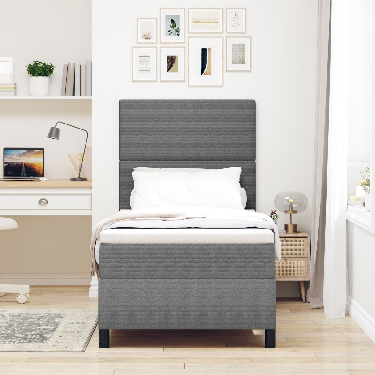 Box Spring Bed With Mattress Light Grey 80X200 Cm Corduroy Fabric