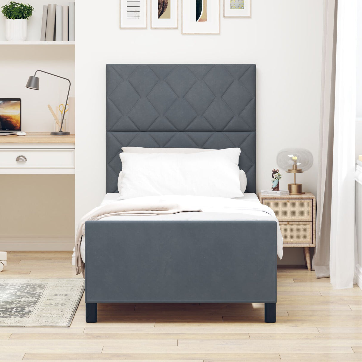 Bed Frame Dark Grey 100X200 Cm Velvet