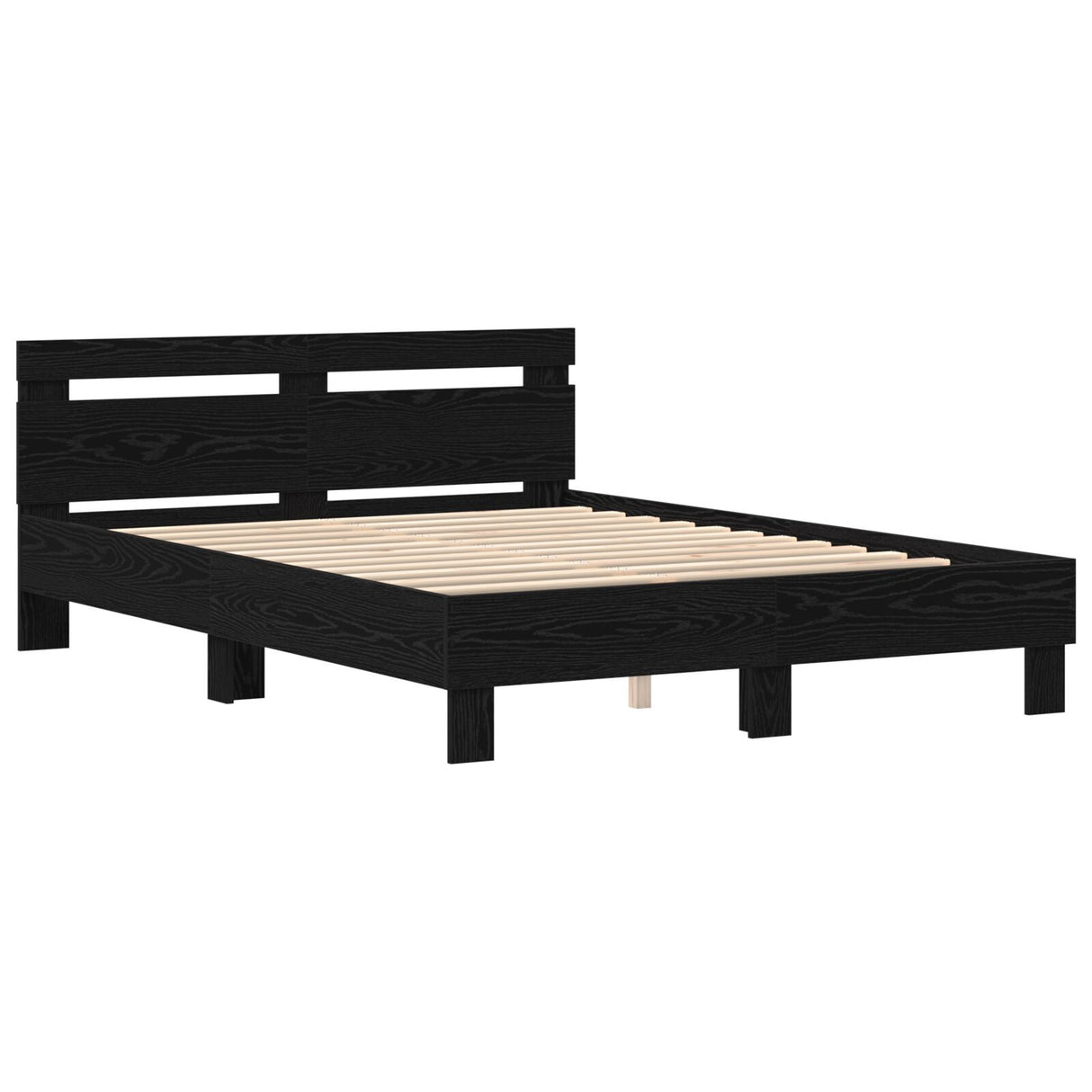 Black Bed Frame Black Oak Wood 140 X 190 Cm Durable