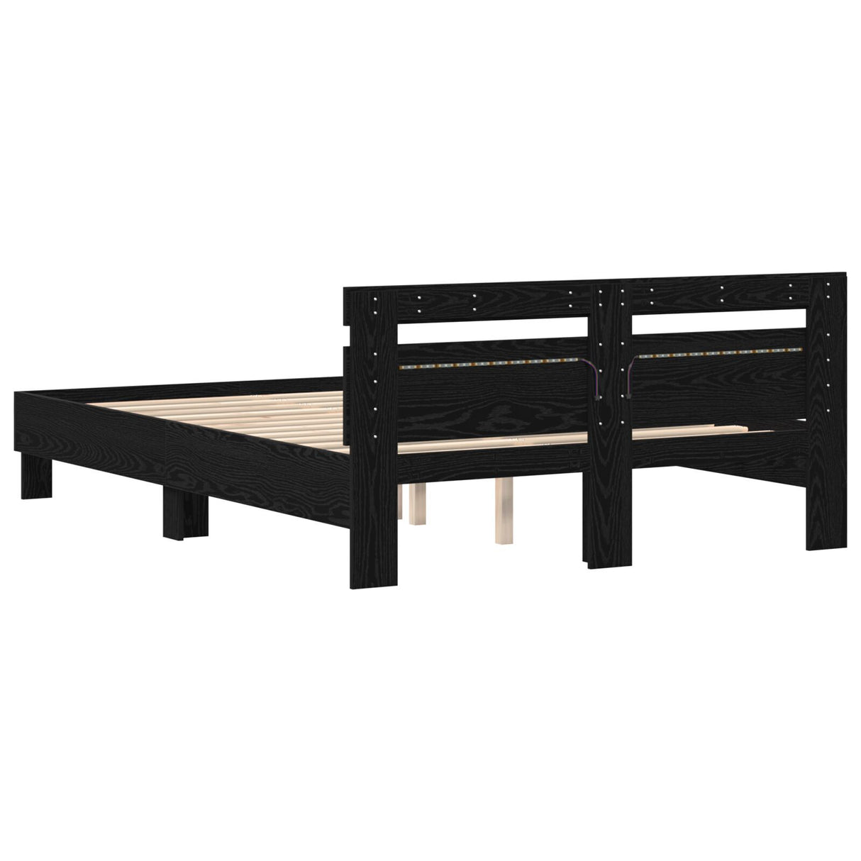 Black Bed Frame Black Oak Wood 140 X 190 Cm Durable