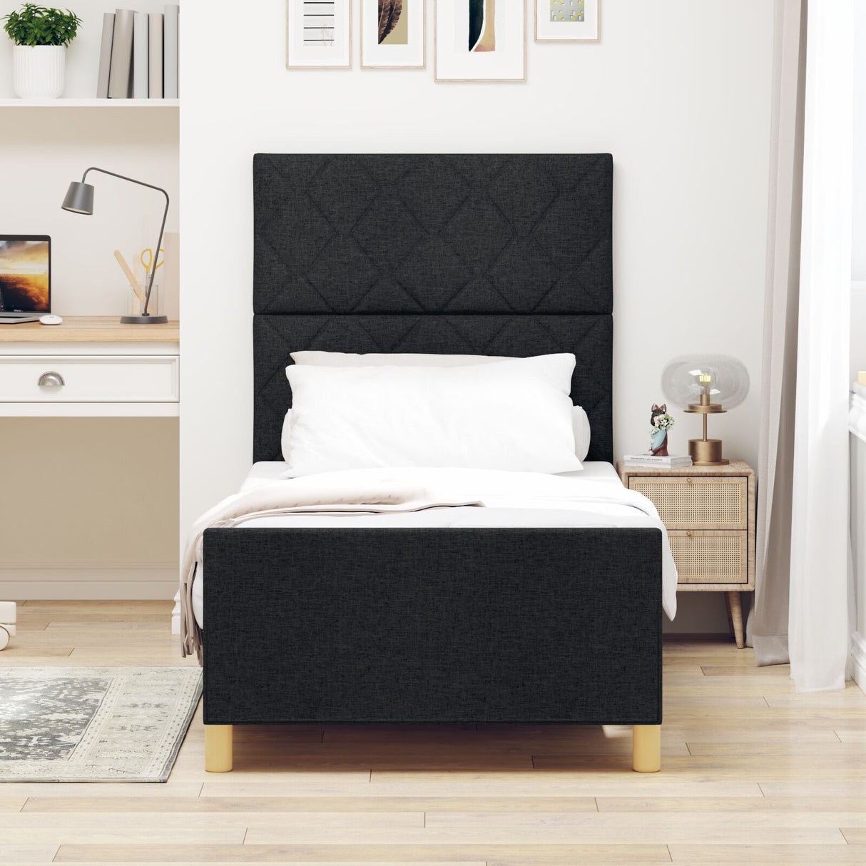 Bed Frame Black 100X200 Cm Fabric