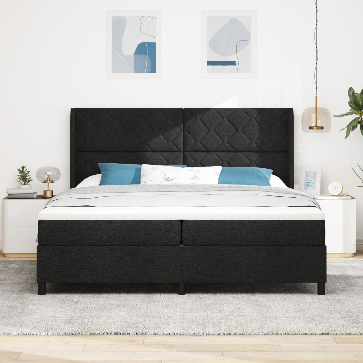 Box Spring Bed With Mattress & Led Black 200X200 Cm Fabric