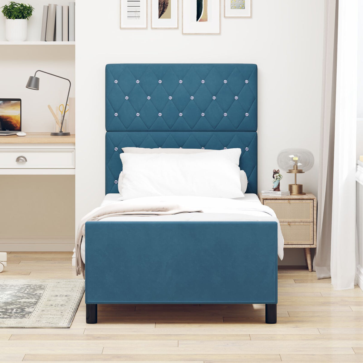 Bed Frame Dark Blue 90X200 Cm Velvet