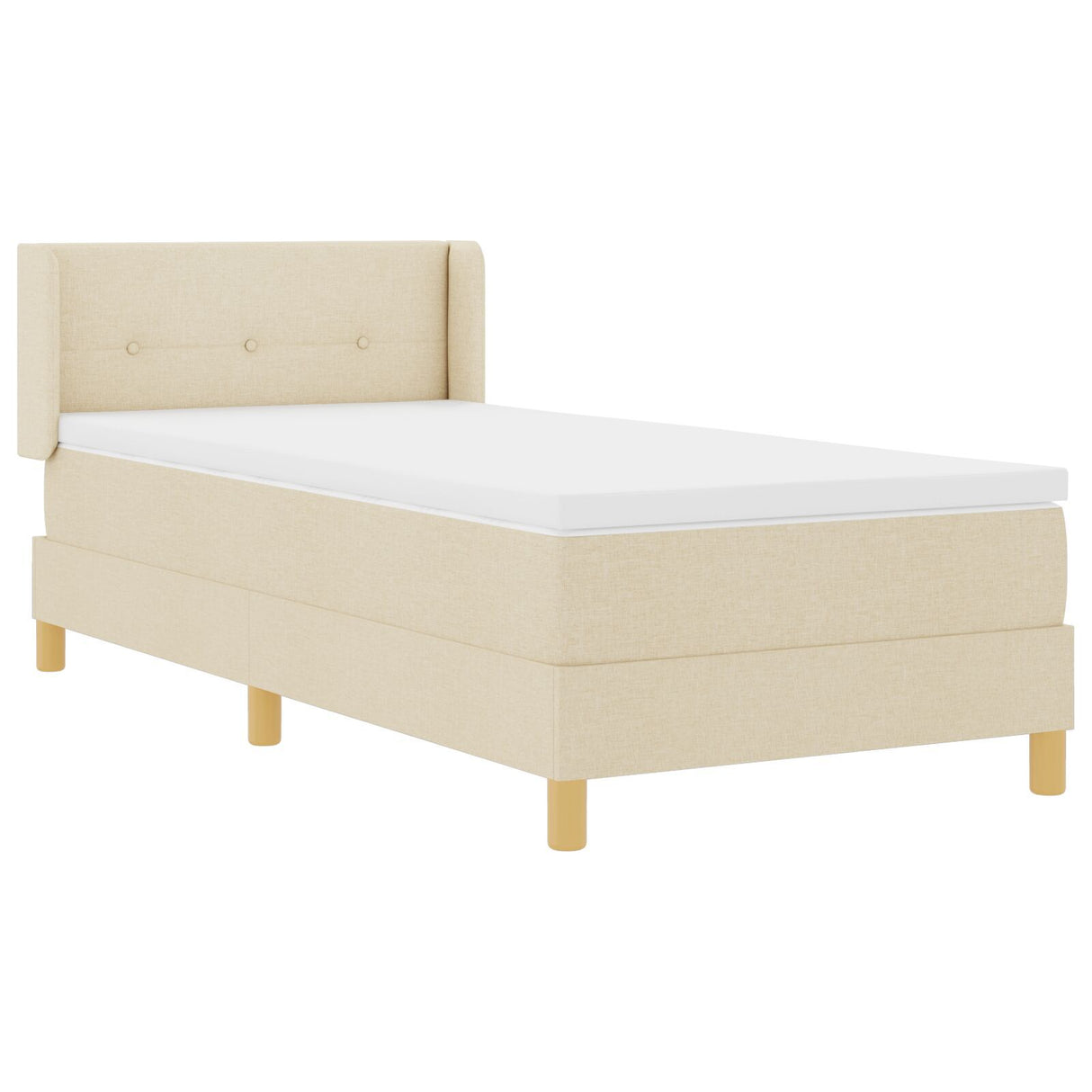 Box Spring Bed With Mattress Cream 90X200 Cm Fabric, Headboard Button Tufted Cream 90 Cm Fabric