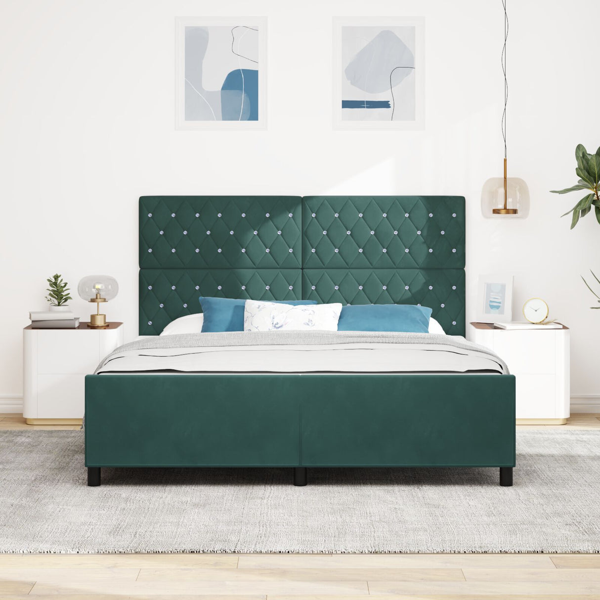 Bed Frame In Dark Green, 180X200 Cm, Velvet