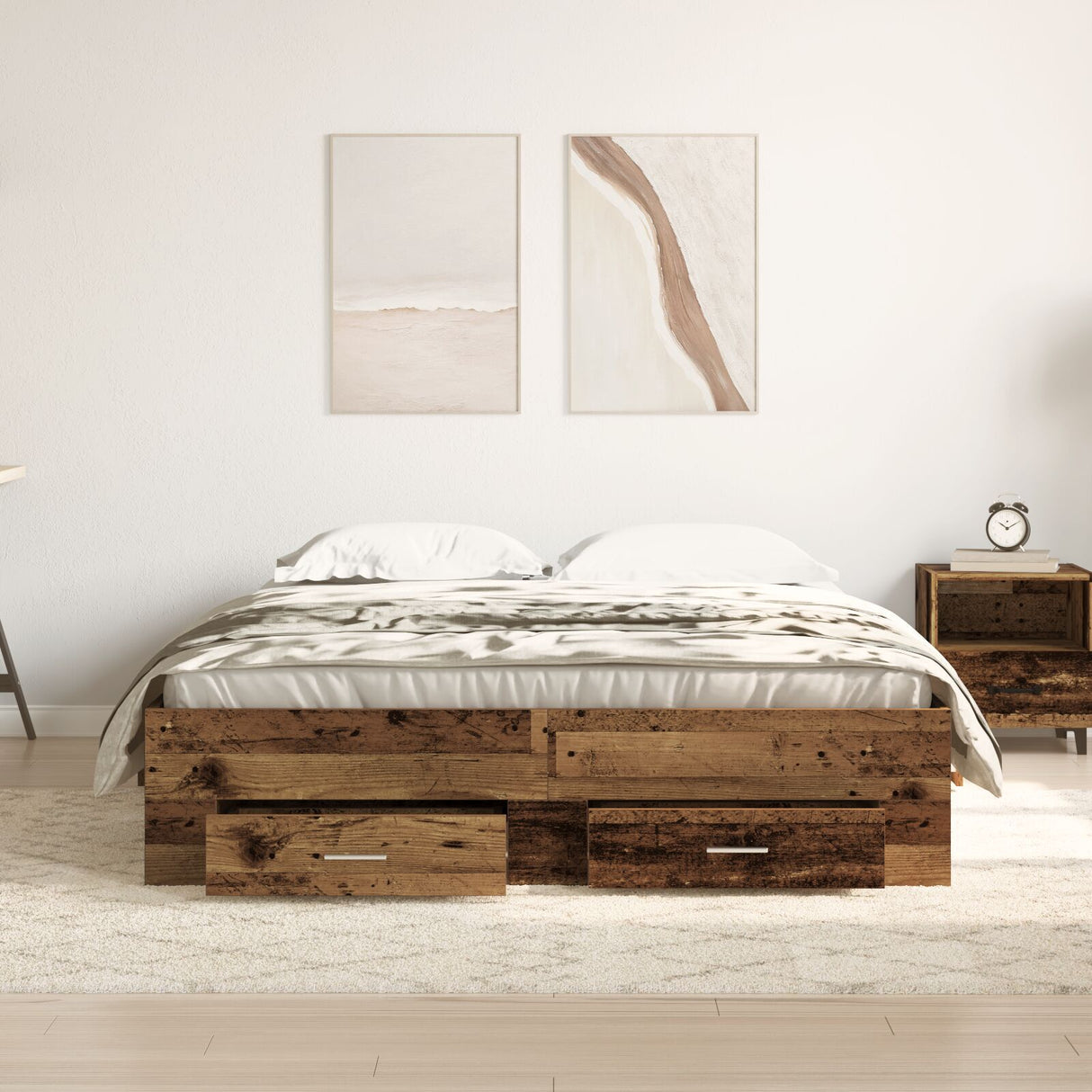 Bed Frame With Drawers Old Wood 135X190 Cm Engineered Wood