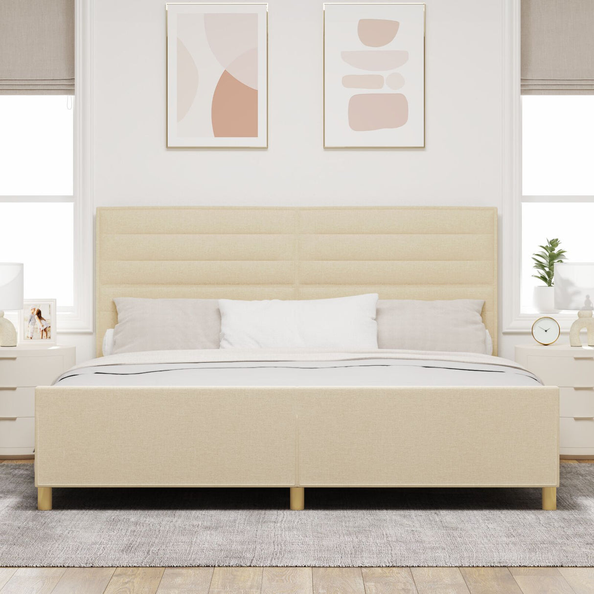 Cream Fabric Bed Frame 200X200 Cm