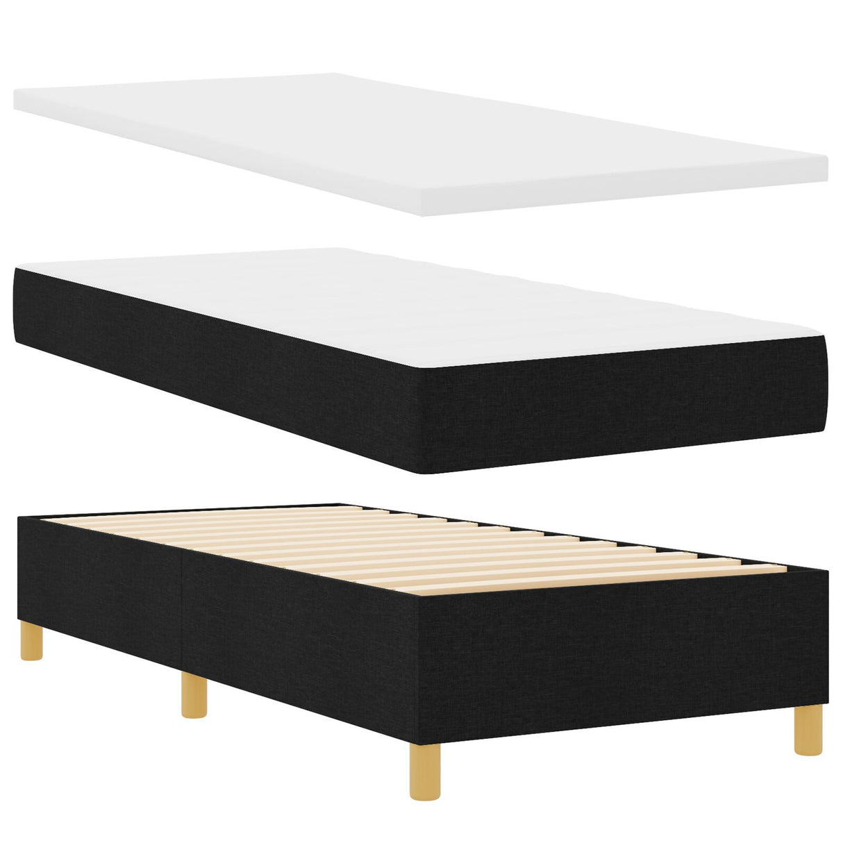 Box Spring Bed With Mattress & Led Black 90X200 Cm Fabric