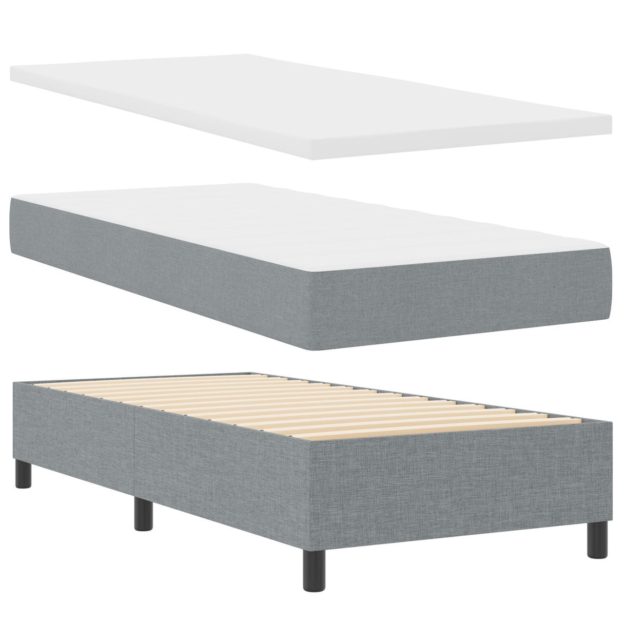 Box Spring Bed With Mattress & Led Light Grey 90X200 Cm Fabric