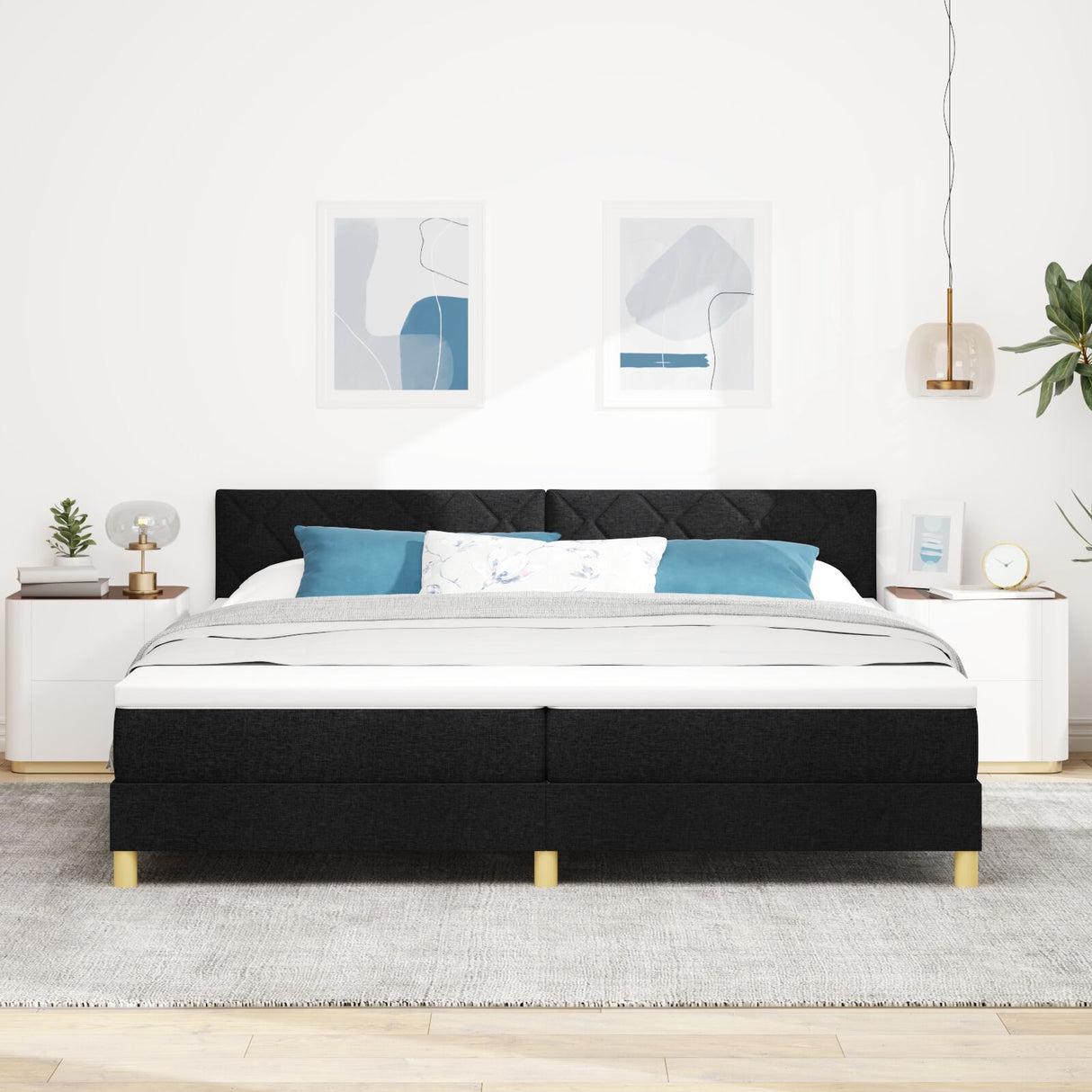 Box Spring Bed With Mattress & Led Black 200X200 Cm Fabric