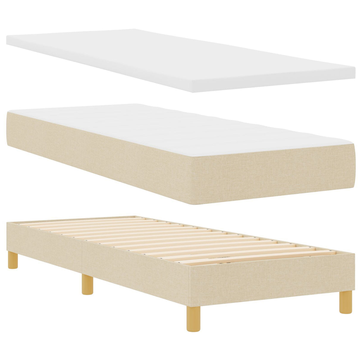 Box Spring Bed With Mattress & Led Cream 80X200 Cm Fabric