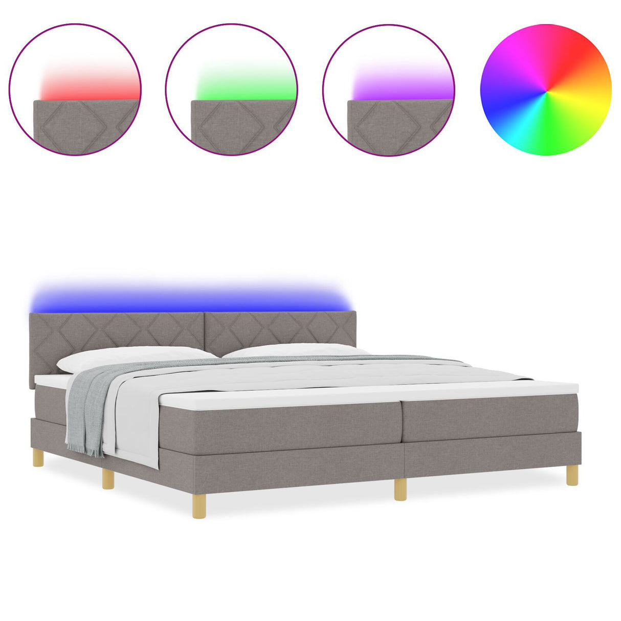 Box Spring Bed With Mattress & Led Taupe 200X200 Cm Fabric